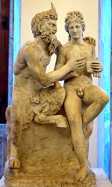 Der griechische Hirtengott Pan mit Daphnis, seinem Geliebten
