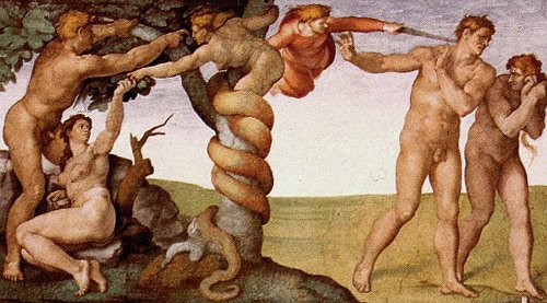 Der Sündenfall im Paradies von Michelangelo Buonarroti