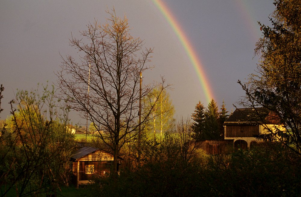 Rainbow over my Summer House in my Garden