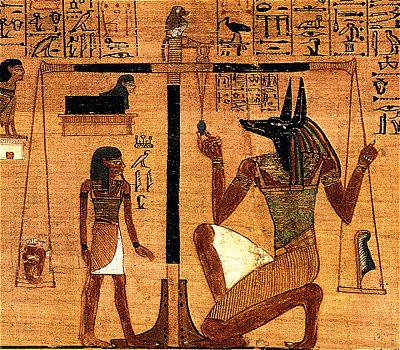 Wägung des Herzens, der Seele im Totenbuch eines Ägypters